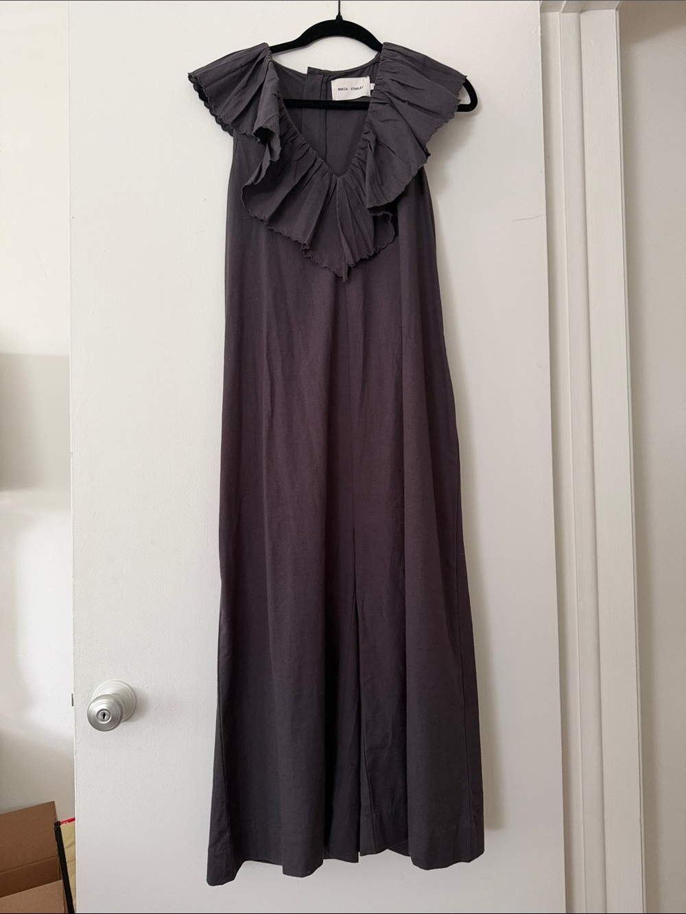 Maria Stanley Wide Leg Ruffle Collar Jumpsuit Medium Cotton Linen. Never worn
